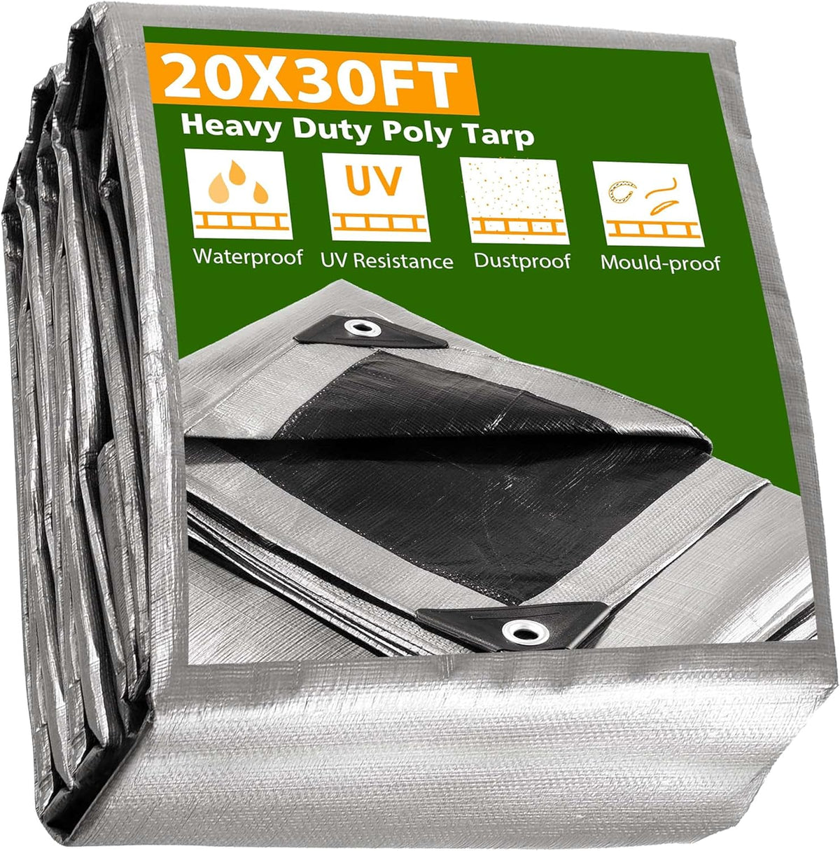Yescom 20x30ft Heavy Duty Reinforced Poly Tarp Waterproof Tarpaulin 10-mil Ground Sheet Camping
