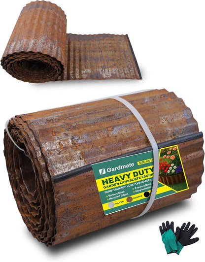 Corrugated Metal Garden Edging, Sturdy Rusty Garden Edging Border for DIY Flower Bed, Lawn and