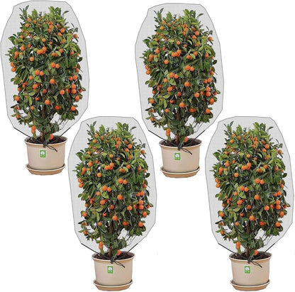 4 Pcs Insect Bird Barrier Tree Net with Drawstring, 4.9 x 3.2 Ft Garden Bird Netting Plant Cover