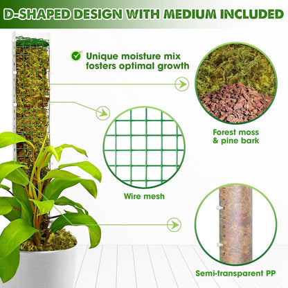 DUSPRO D-Shaped Plastic Moss Poles for Climbing Plants Monstera Stackable Moss Pole for Plants Moss