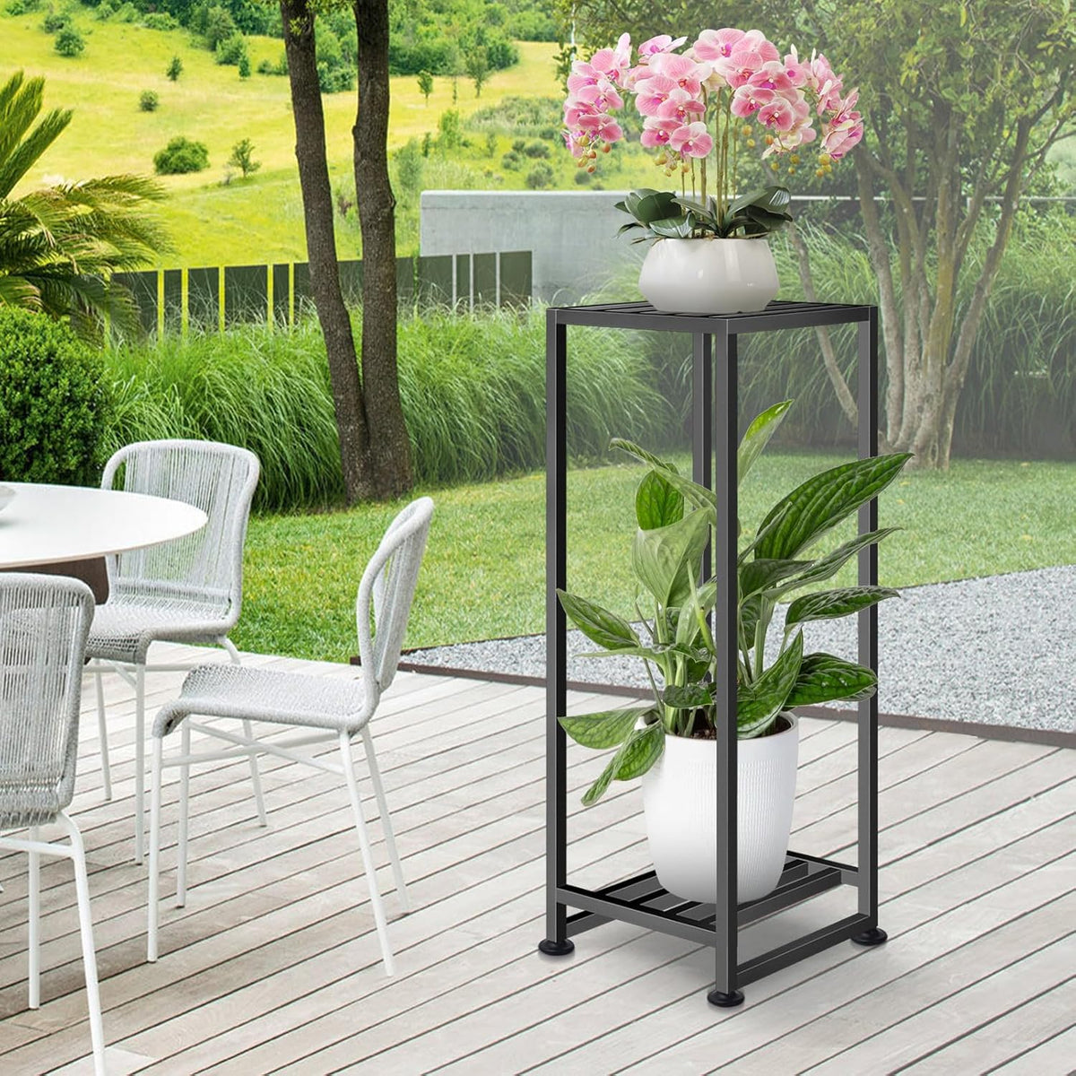Plant Stand Indoor Outdoor, Wrought Iron Plant Stands 2 Tier Heavy Duty Metal Pedestal Stand