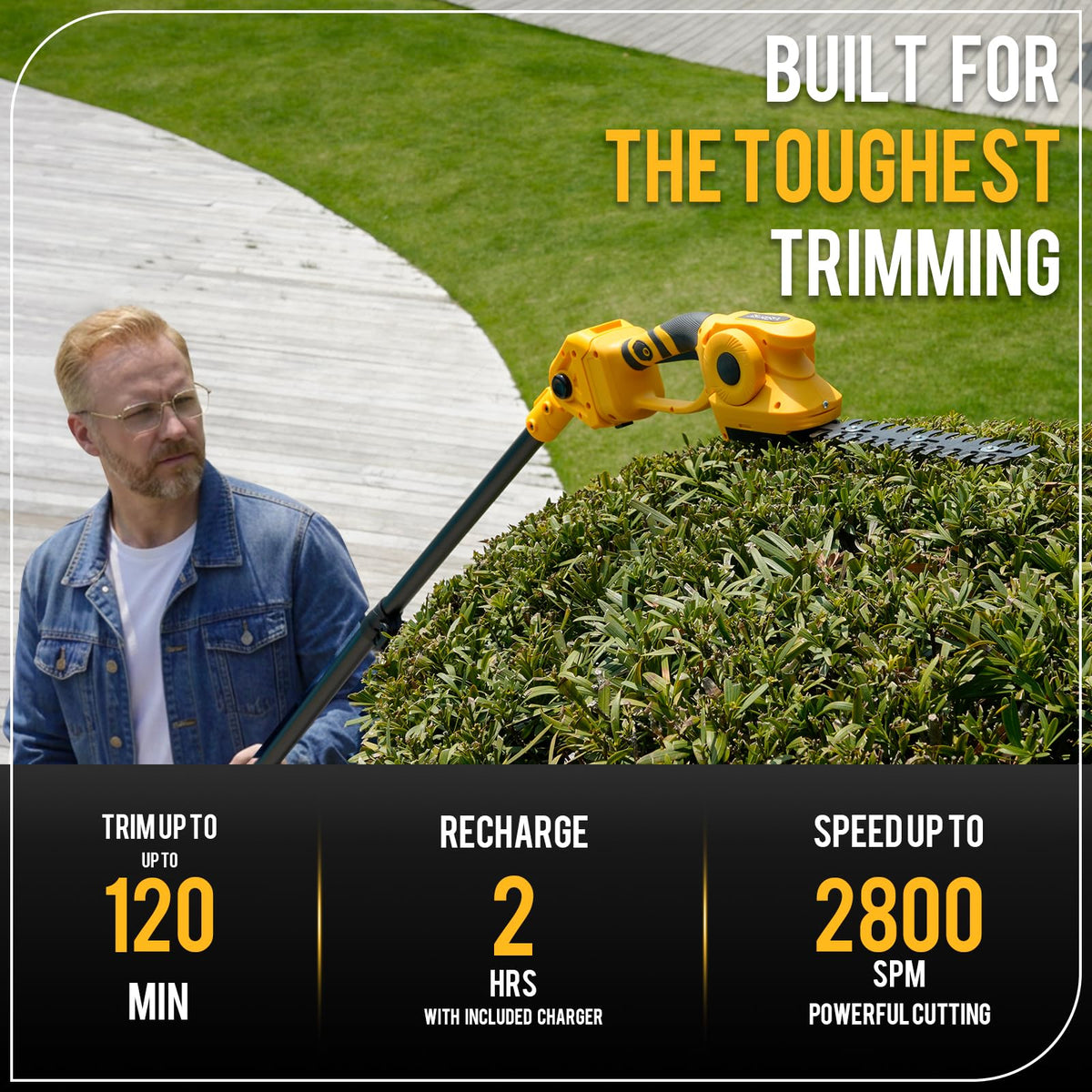 Volbriar 2-in-1 Cordless Pole Hedge Trimmer & Grass Shear, 14FT Reach