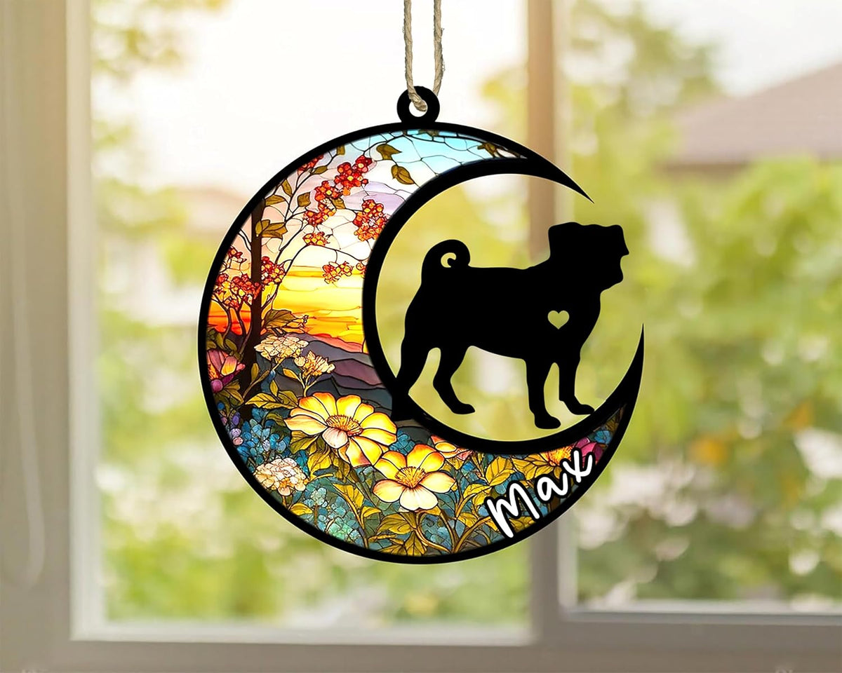 Personalized Dog Memorial, Custom Name Pug Dog Christmas Ornament with Name, Custom Breeds, Pet