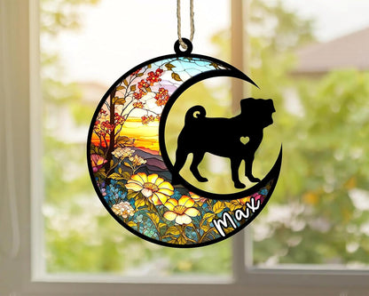 Personalized Dog Memorial, Custom Name Pug Dog Christmas Ornament with Name, Custom Breeds, Pet