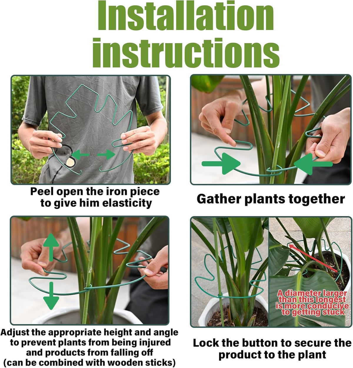 5PCS Green Monstera Plant Stem Support - 11x9.4 Adjustable Fishbone Cactus Stake Holder, Durable