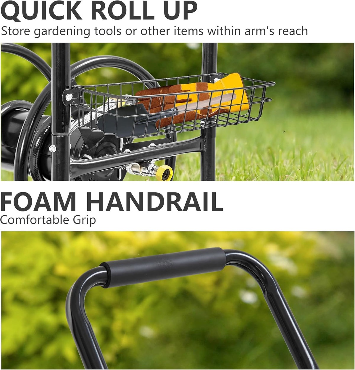Hose Reel Hold Up To 300 Ft Heavy Duty Garden Hose Reel Sturdy Water Hose Reel Cart with 4 Wheels