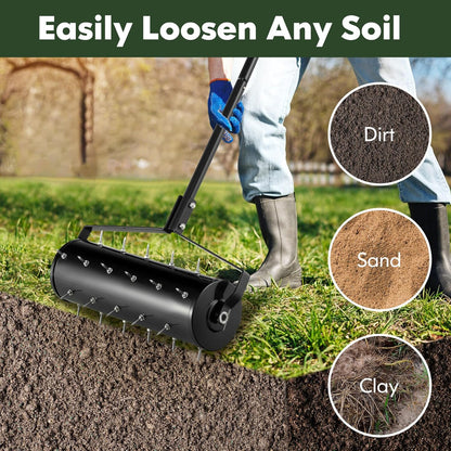 S AFSTAR 21" Manual Lawn Aerator, Heavy Duty Rolling Aerator Lawn Tool Filled Sand Stone with 51"