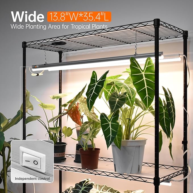 Bstrip Plant Shelf with Grow Light with Timer, Tall Plant Stand with Adjustable Rack and Wheels, 6