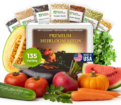 Heirloom Seeds for Planting Vegetables and Fruits - Survival Essentials 135 Variety Seed Vault