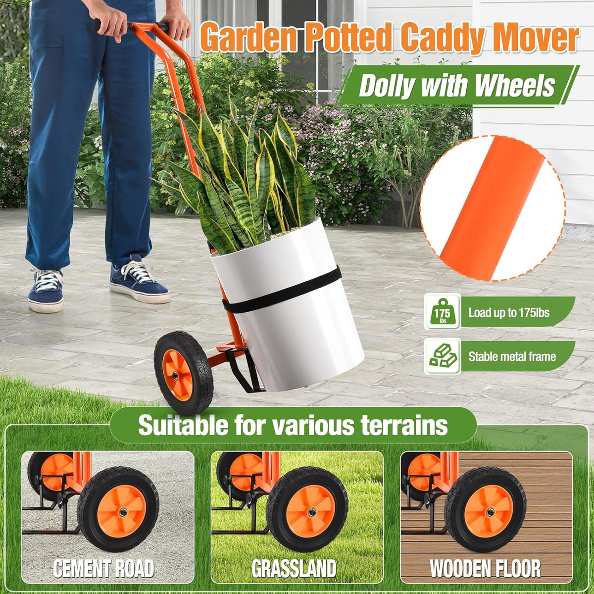 Plant Caddy with Wheels, Heavy Duty Plant Dolly Cart with Adjustable Grabbing Arm and Suction Cups