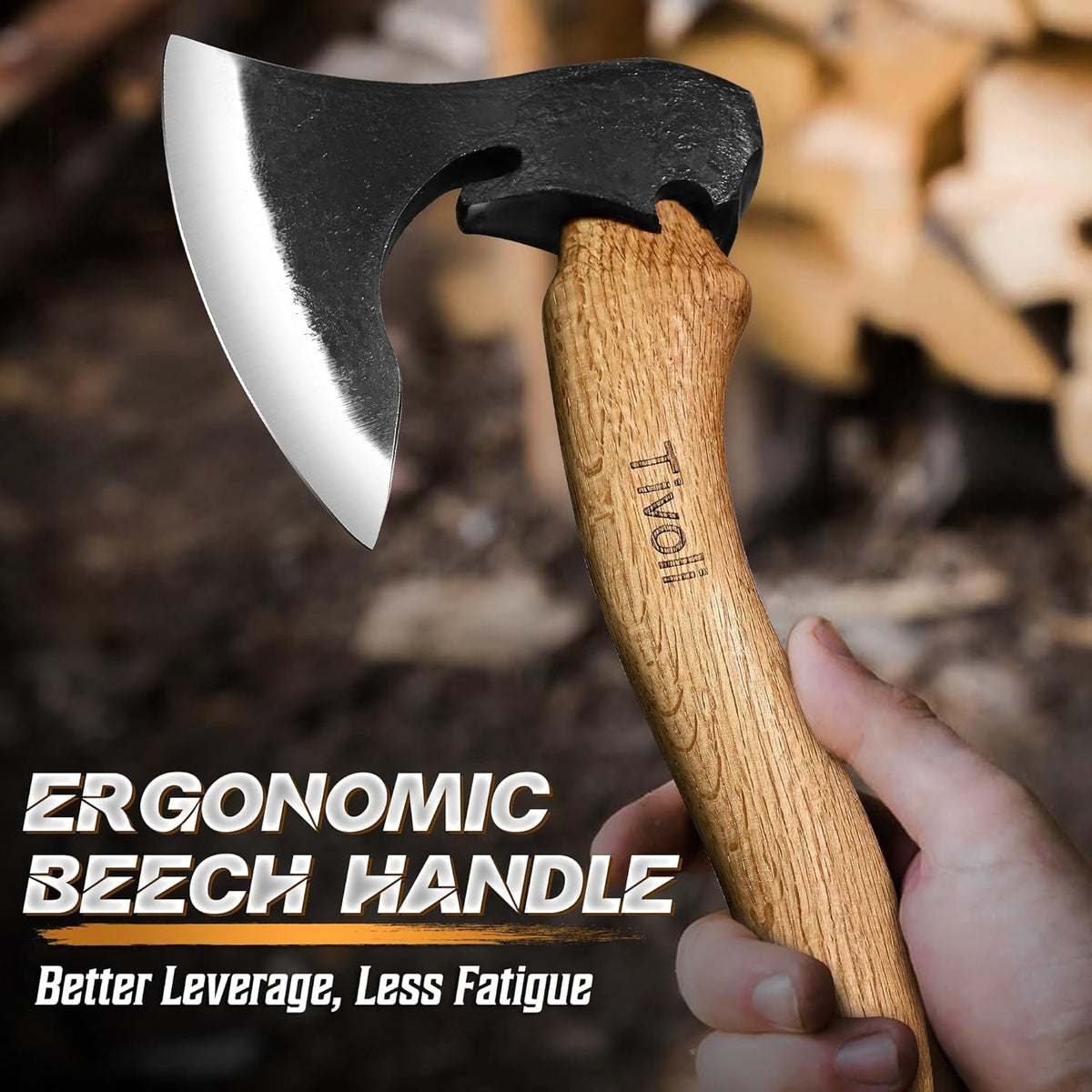 Tivoli Camping Hatchet Axe with Sheath – 16.5" High Carbon Steel Axe with Beech Wood Handle