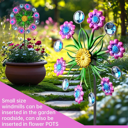 Purple Flowers Outdoor Wind Spinner, 36" Metal Wind Sculpture with Stake, Wind Spinners for Yard