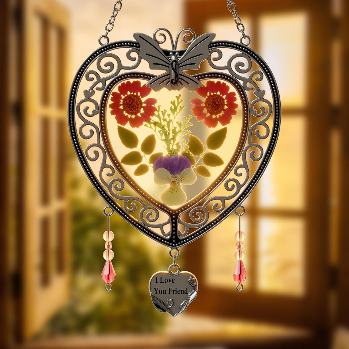 KY&BOSAM Heart Suncatcher-Stained Glass Panles I Love You Mom Sun catchers Hangings for Windows