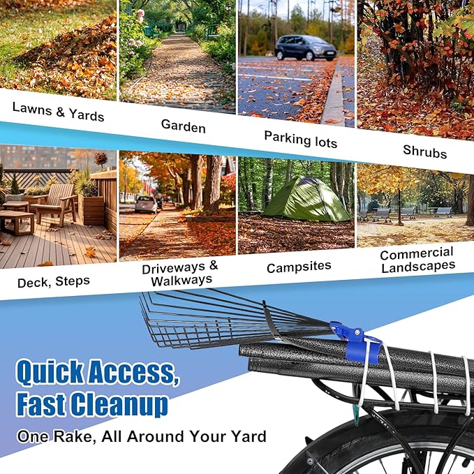 Rake for Leaves: Adjustable Metal Leaf Rake for Lawn, 8-17" Expandable Head,75” Long
