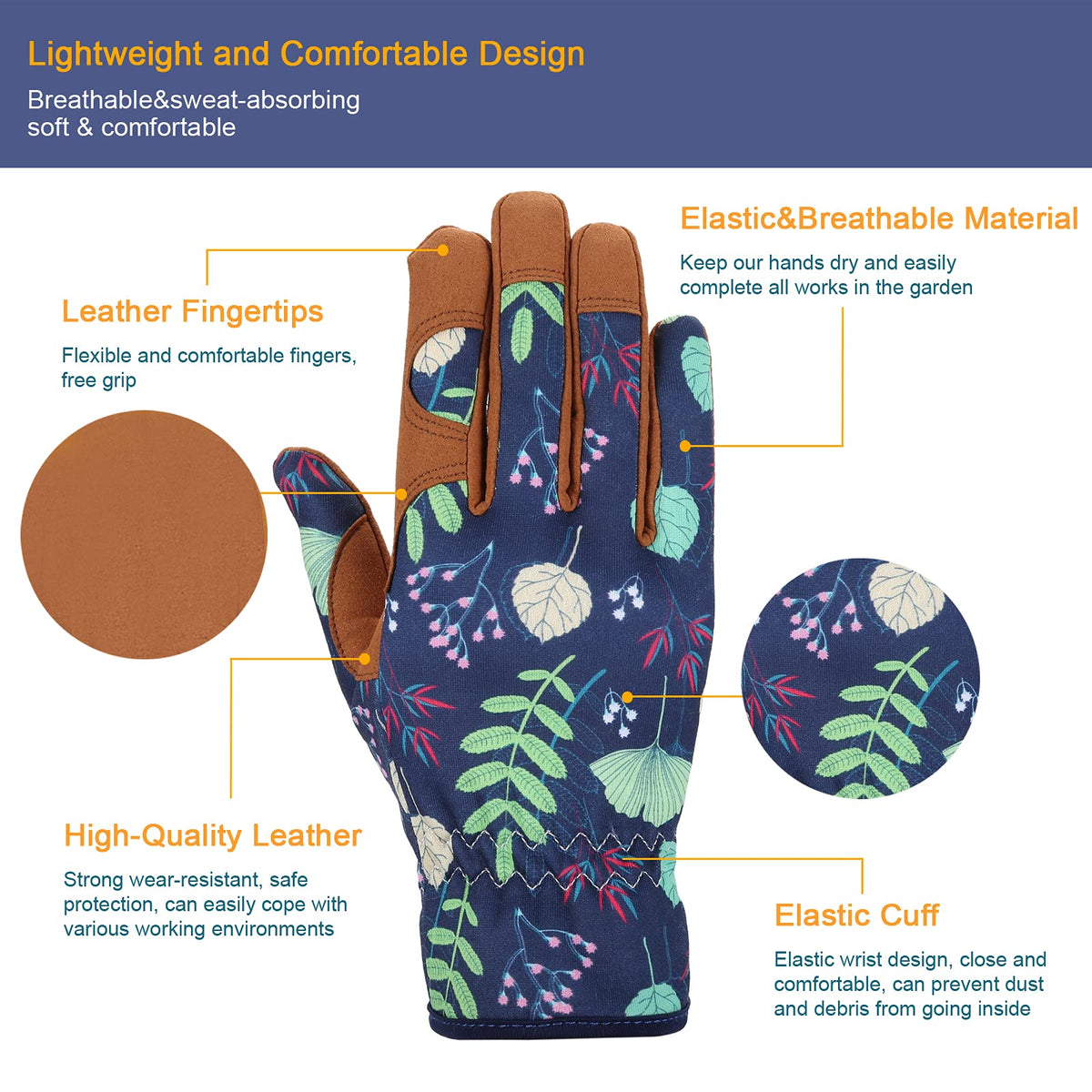 Bamllum Leather Gardening Gloves for Women - Working Gloves for Weeding, Digging, Planting, Raking