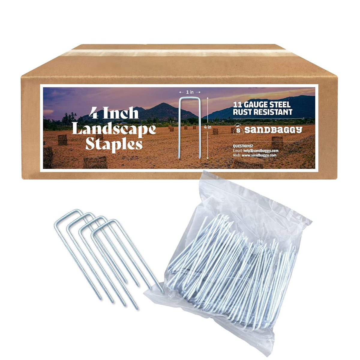 Sandbaggy 4 Inch Landscape Sod Staples | Great for Hard & Rocky Soil | Sharp Like a Knife | Tough