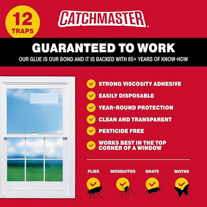 Catchmaster Window Fly Traps 12-Pack, Fruit Fly Traps for Indoors, Disposable Bulk Bug Catcher