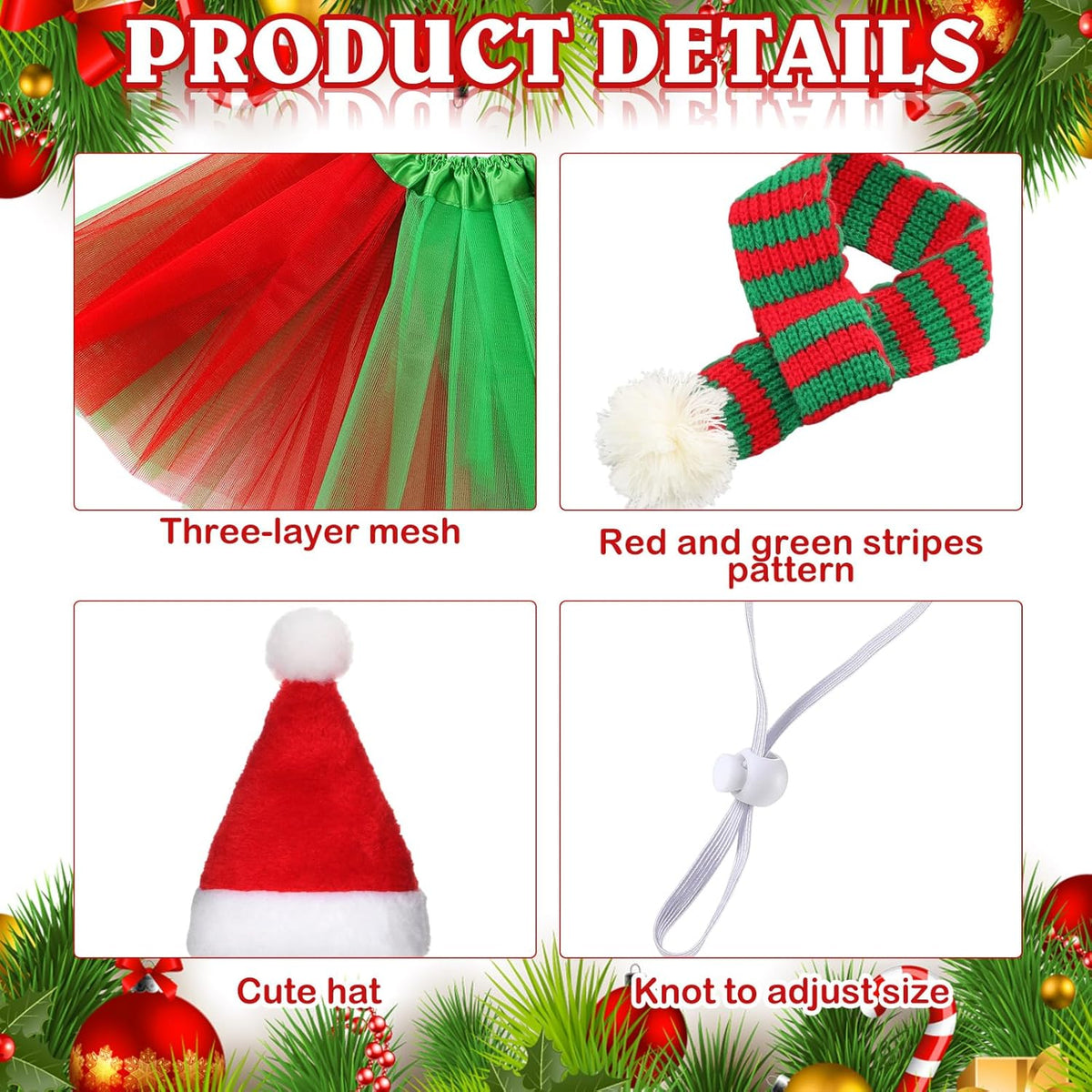 3 Pcs Christmas Porch Goose Outfit for 23'' Lawn Porch Goose Statue Clothes Santa Hat Tutu Costume