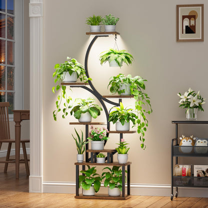 BACEKOLL Plant Stand Indoor with Grow Light, 8 Tier Corner Plant Shelf Tall