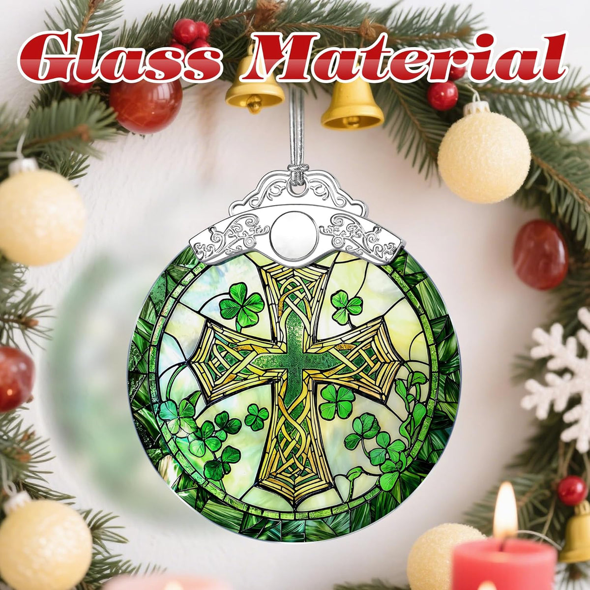 Stained Glass Cross Ornament, Christmas Ornaments, Christmas Decorations for Tree, Holiday