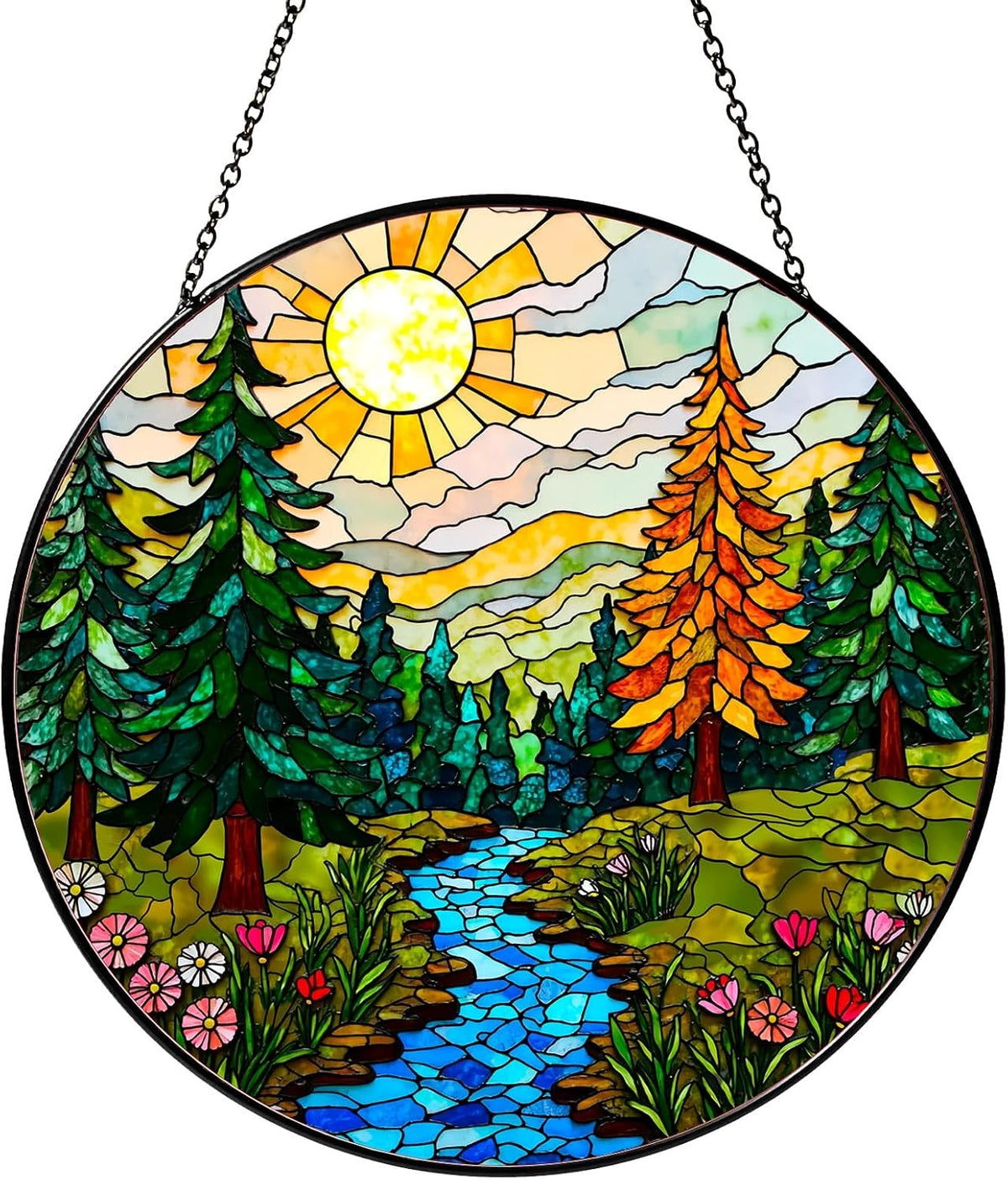 Forest Stained Glass Window Hanging Forest Sun Catcher Decor Nature Lovers Gifts for Women