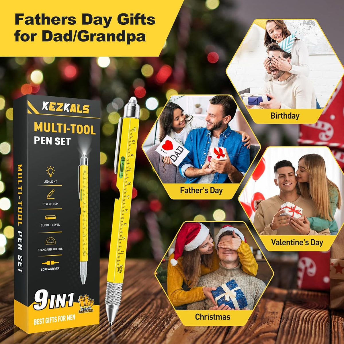 KEZKALS Stocking Stuffers for Men Adults, 9 in 1 Multitool Pen Gifts for Men, White Elephant Gifts