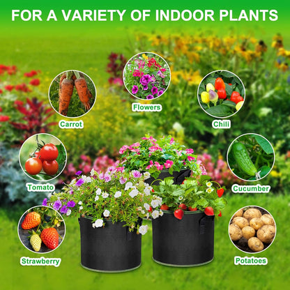 Grow Bags of 6-Pack 5Gallon, Garden Planter Bags with Handles, Thickened Nonwoven Fabric Aeration