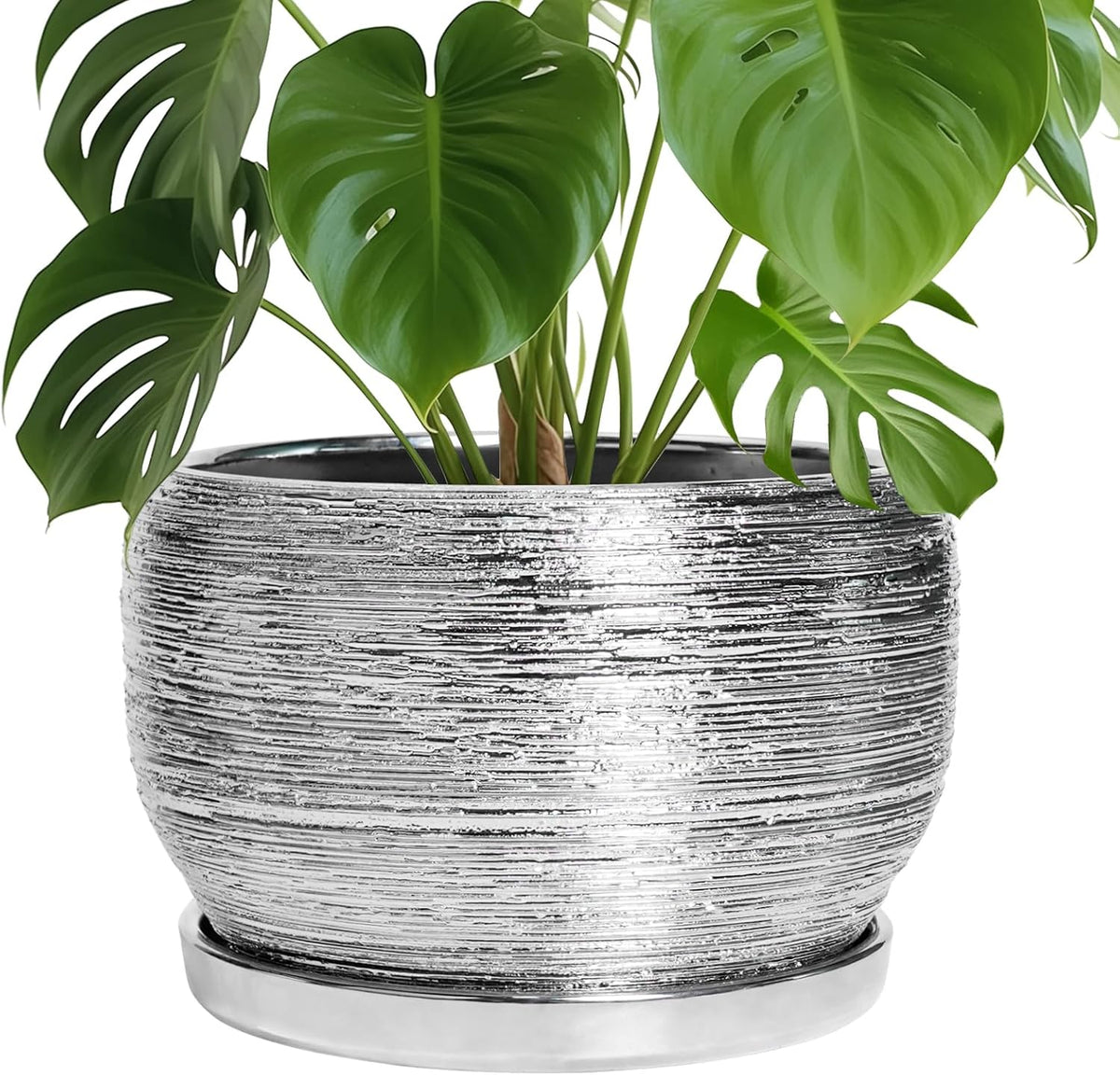 SQOWL Ceramic Pot for Plants - 10 Inch Planter Indoor, Round Large Planter Outdoor with Drainage