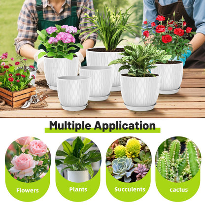 LESOASIS Plastic Plant Pots 10/9/8/7.5/7 inch Set of 5, Flower Planters with Drainage Holes and