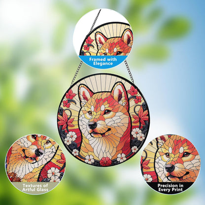 Stained Glass Dog Memorial Suncatcher,Shiba Inu Window Hanging,Sympathy Gifts for Pet Loss,7.9