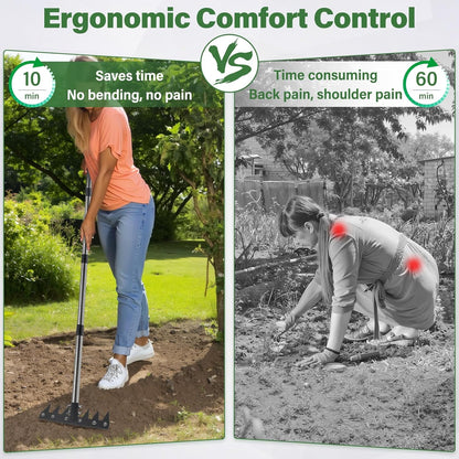 Weeding Rake Tool, Garden Weed Puller with Detachable Long Handle, 62 Inch Heavy Duty Hand Weed