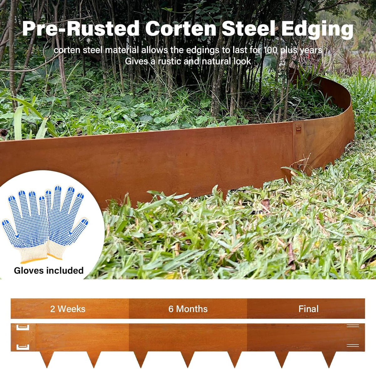 Cor-Ten Steel Landscape Edging 12 Inch,20Ft 6-Pack Rust-Resistant Metal Landscape Edging,Steel