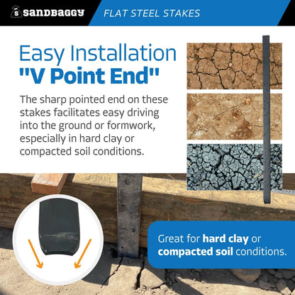 Sandbaggy Flat Steel Stakes for Concrete Forms with Nail Holes - 1.5" Wide - Painted - Removable