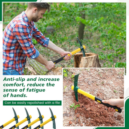 Lothee 6 PCS Pick Mattock Hoe 15 Inch Heavy Duty 1.5Lbs Forged Garden Pick Axe with Rubber Non-Slip