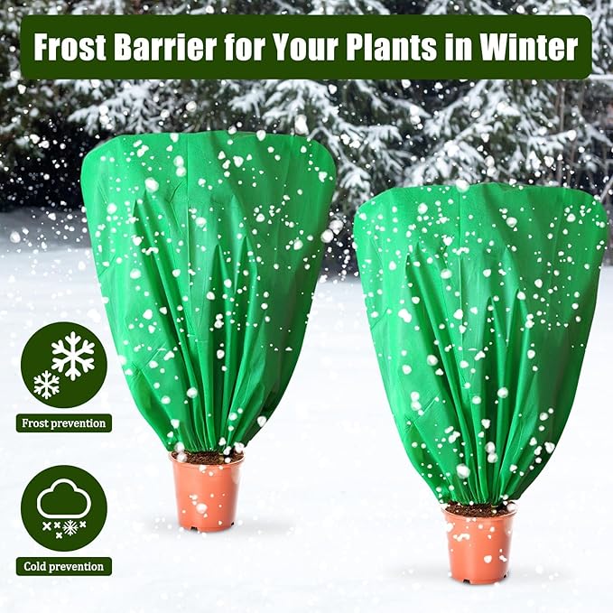 8 Pcs Plant Covers Frost Protection Bag 47" x 31.5" Winter Reusable Plants Jacket with Drawstring