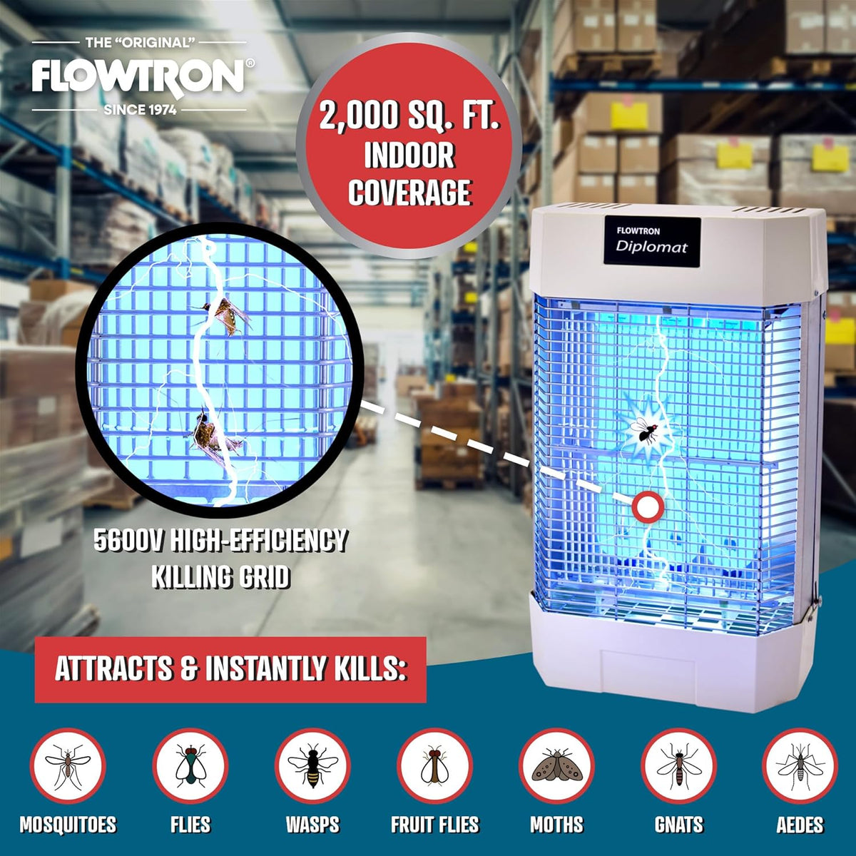 Flowtron Indoor Bug Zapper | Electric Fly & Insect Killer with 120W UV Light, Pheromone Lure