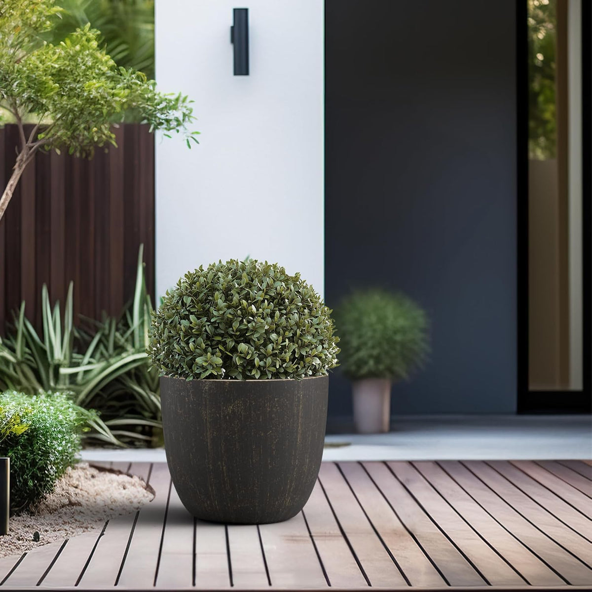 Kante 14 Inch Dia Round Concrete Planter, Indoor Outdoor Large Plant Pot with Drainage Hole and
