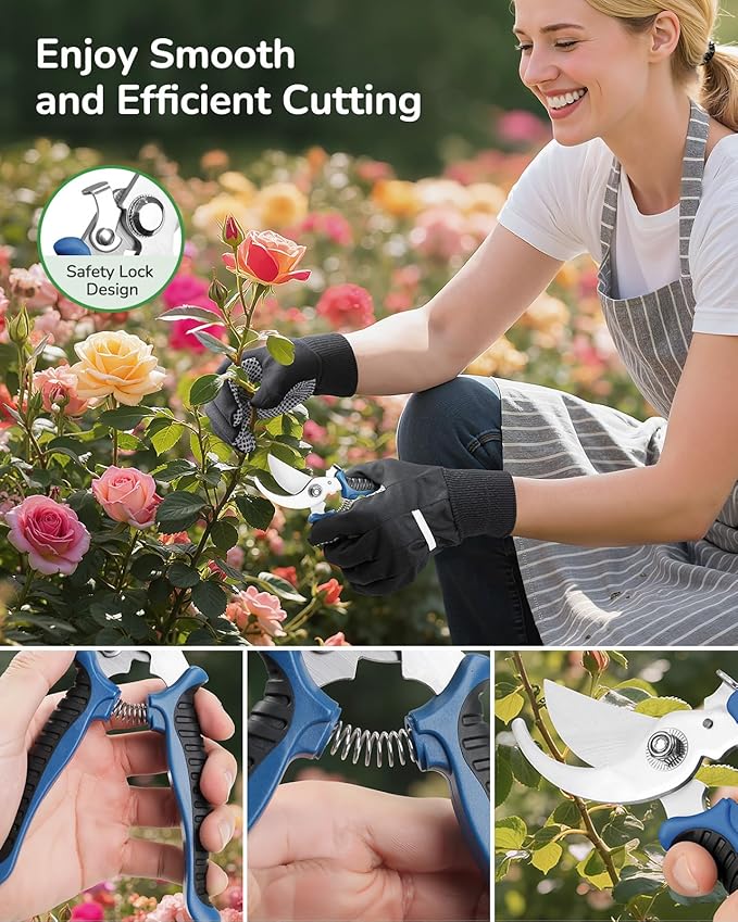 12-Piece Gardening Tool Set for Men, Rust-Proof & Heavy-Duty Hand Garden Tools with Sturdy Blue
