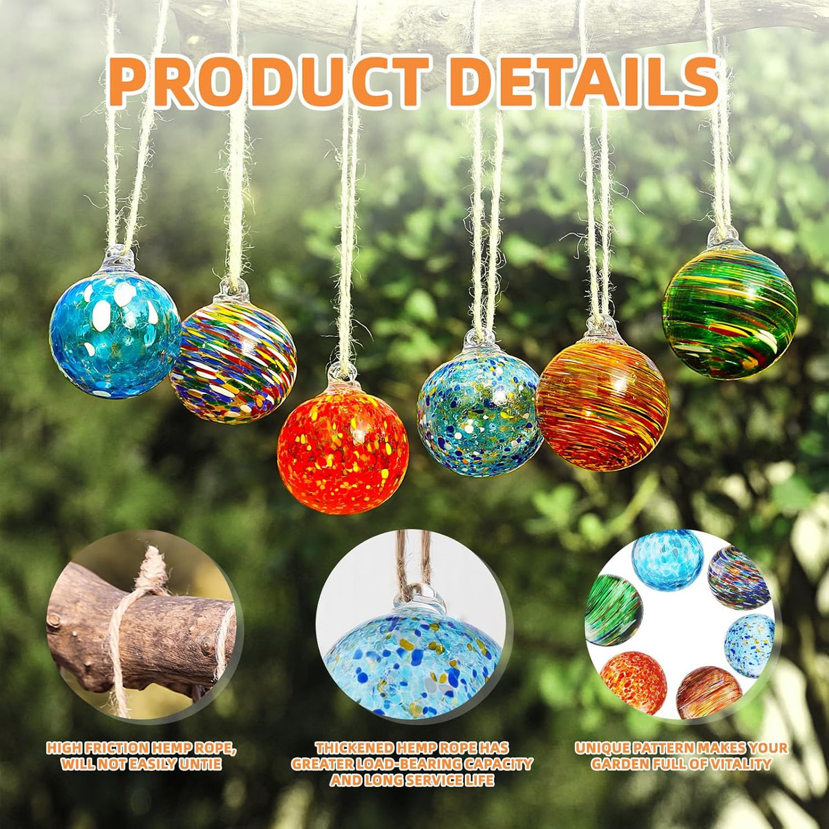 VOREEN 6pcs Hand-Blown Glass Ornaments Balls Glass Christmas Ball Hanging Gazing Ball Friendship
