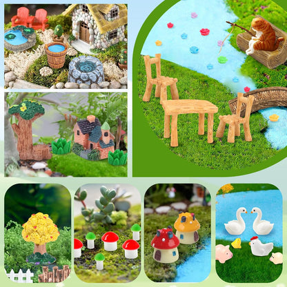 50 Pcs Fairy Garden Miniatures Accessories Bridge House Landscape Water Well Animal Fence Tree Sand