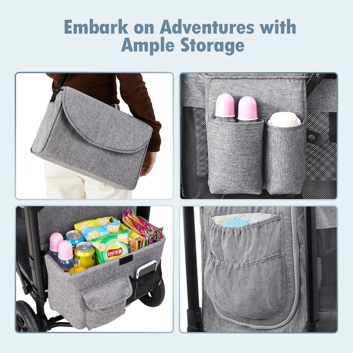 Wagon Stroller for 2 Kids, High Seat & 5 Point Harness, Foldable All-Terrain Wagon for Toddler with