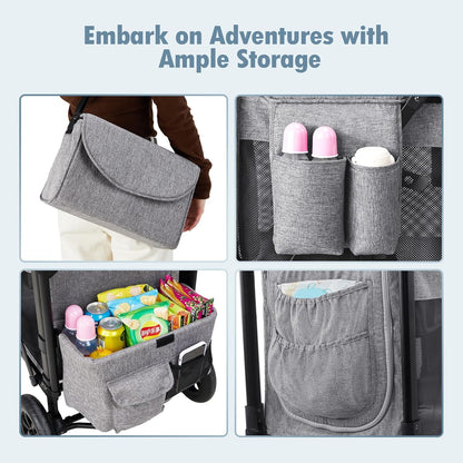 Wagon Stroller for 2 Kids, High Seat & 5 Point Harness, Foldable All-Terrain Wagon for Toddler with
