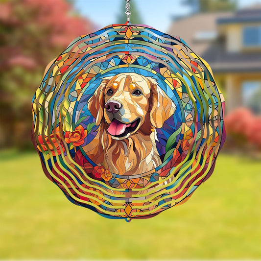 Golden Retriever Wind Spinner Pet Dog Memorial Gifts 3D Aluminum Metal Kinetic Hanging Wind