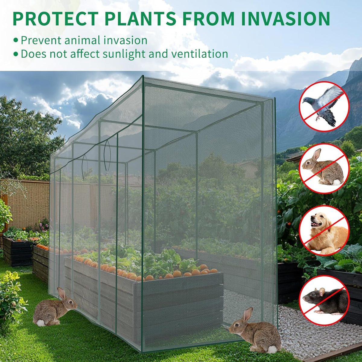 SUNYRISY Garden Plant Netting Crop Cage for Garden Raised Bed, 9.8 x 3.3 x 6 Ft Plant Cover Cage