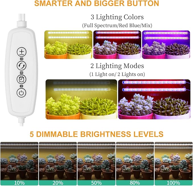 Grow Lights for Indoor Plants Full Spectrum, Grow Light Strips with Auto Timer 3/6/12 H, Plant