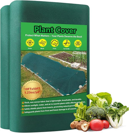 Plant Covers Freeze Protection, 10x50ft Green Frost Blanket for Winter, 1.23 oz/yd² Fabric, Premium