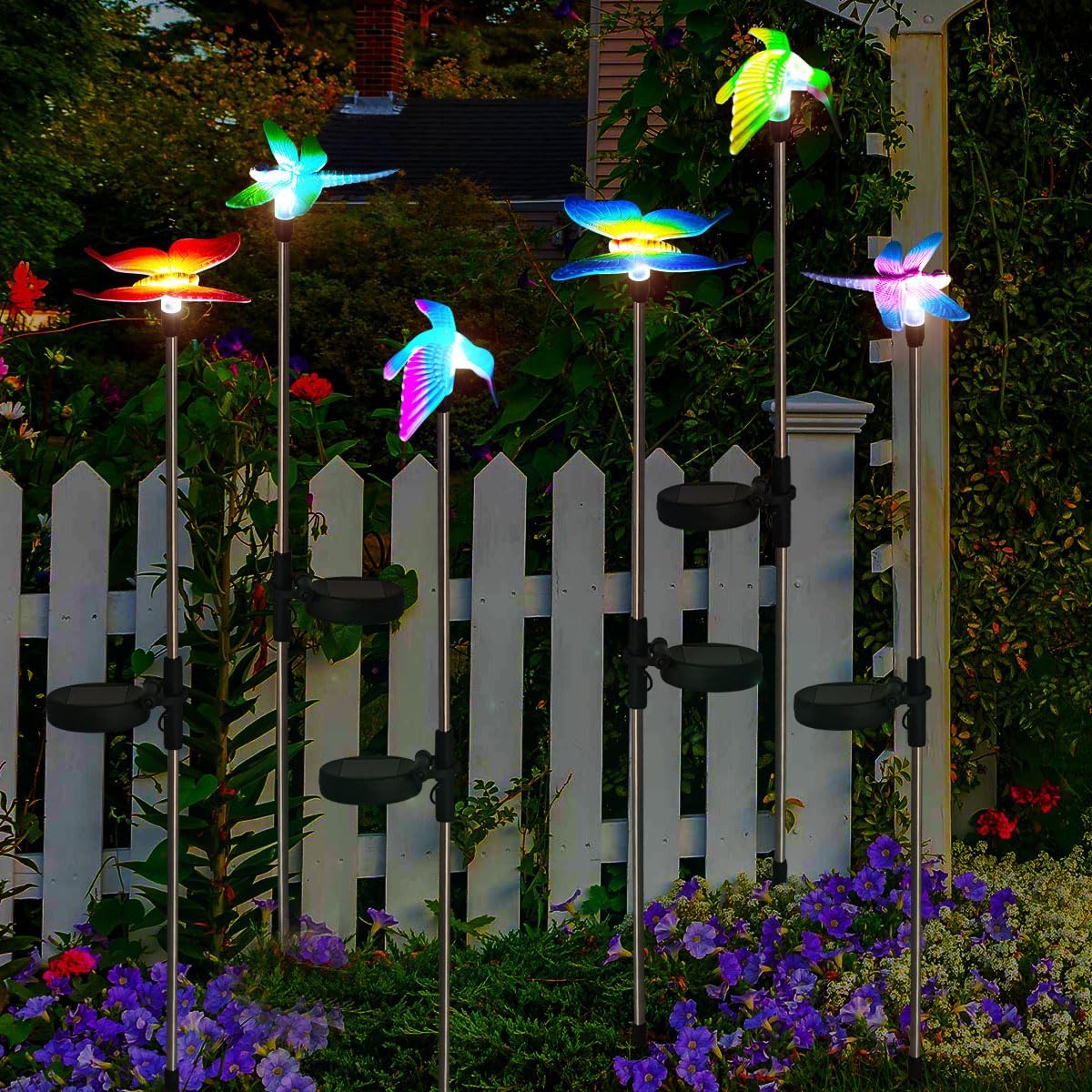 EiGreen 6 Pack Solar Garden Stake Lights Outdoor, Yard Figurine Stake Light, Flower Hummingbird