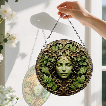 Green Man Stained Glass Suncatcher, Stained Glass Window Hanging, 8 Inch Window Decor Hanging, Gift
