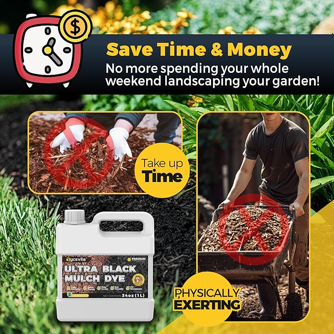 32oz Concentrated Ultra Black Mulch Dye with Gloves, Liquid Rubber Dye Spray Covers up to 3,600 Sq.