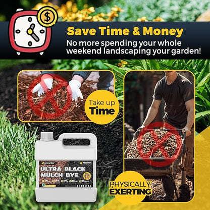 32oz Concentrated Ultra Black Mulch Dye with Gloves, Liquid Rubber Dye Spray Covers up to 3,600 Sq.